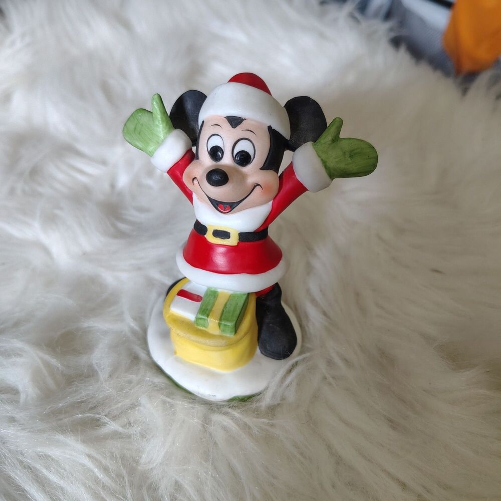 Vintage Disney Gift-Ware Mickey Mouse Santa Christmas Figurine Hand Painted 4"